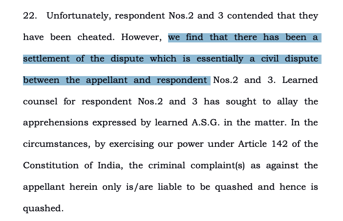 Mool Chand v. State Govt. of NCT of Delhi  2025 INSC 1448 - Quashing On Settlement