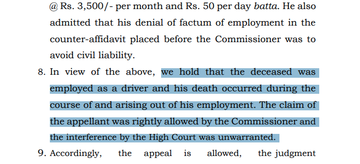 Panganti Vijaya v. United India Insurance Co. Ltd., 2026 INSC 9 - Workman’s Compensation Act