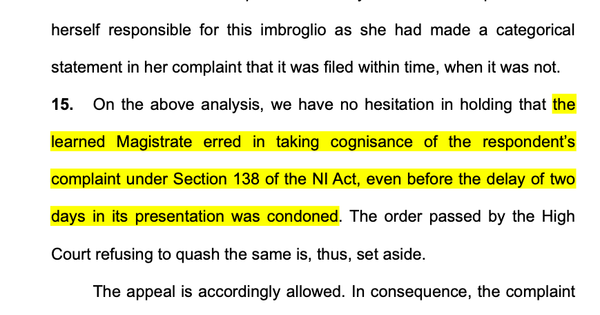 S. Nagesh v. Shobha S. Aradhya; 2026 INSC 27 - NI Act - Delay Condonation - Taking Cognizance